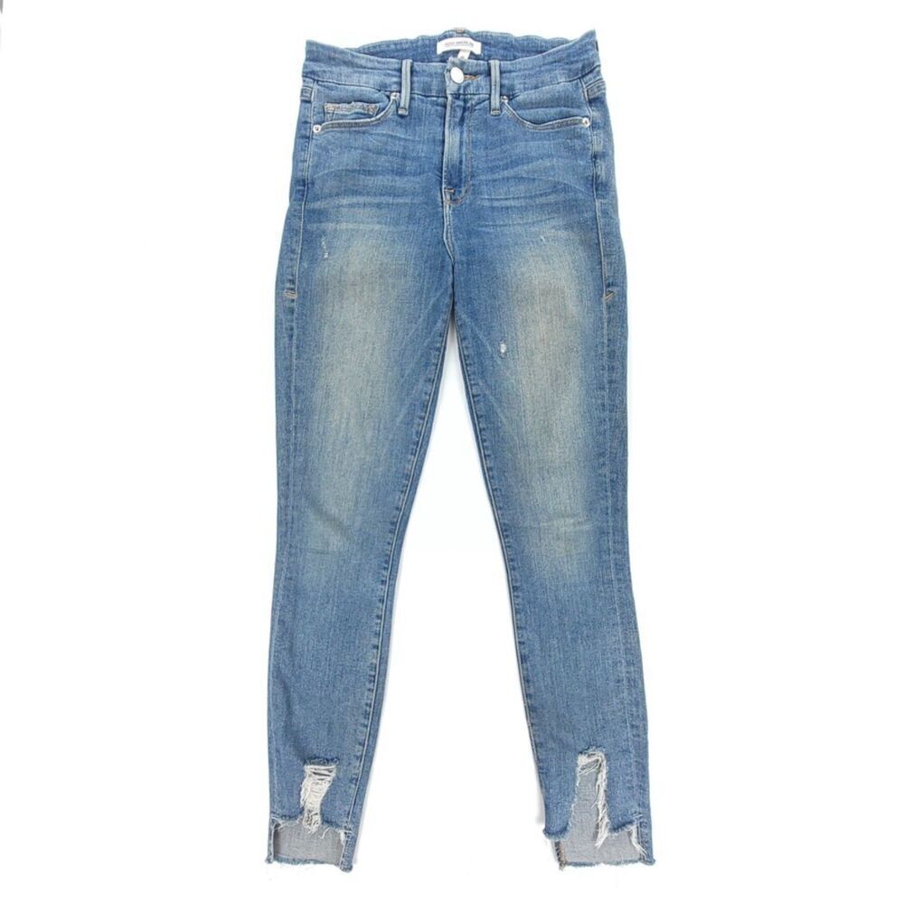 GOOD AMERICAN Good Legs 90s High Rise Skinny Jeans Ankle Chew Distressed Crop 26